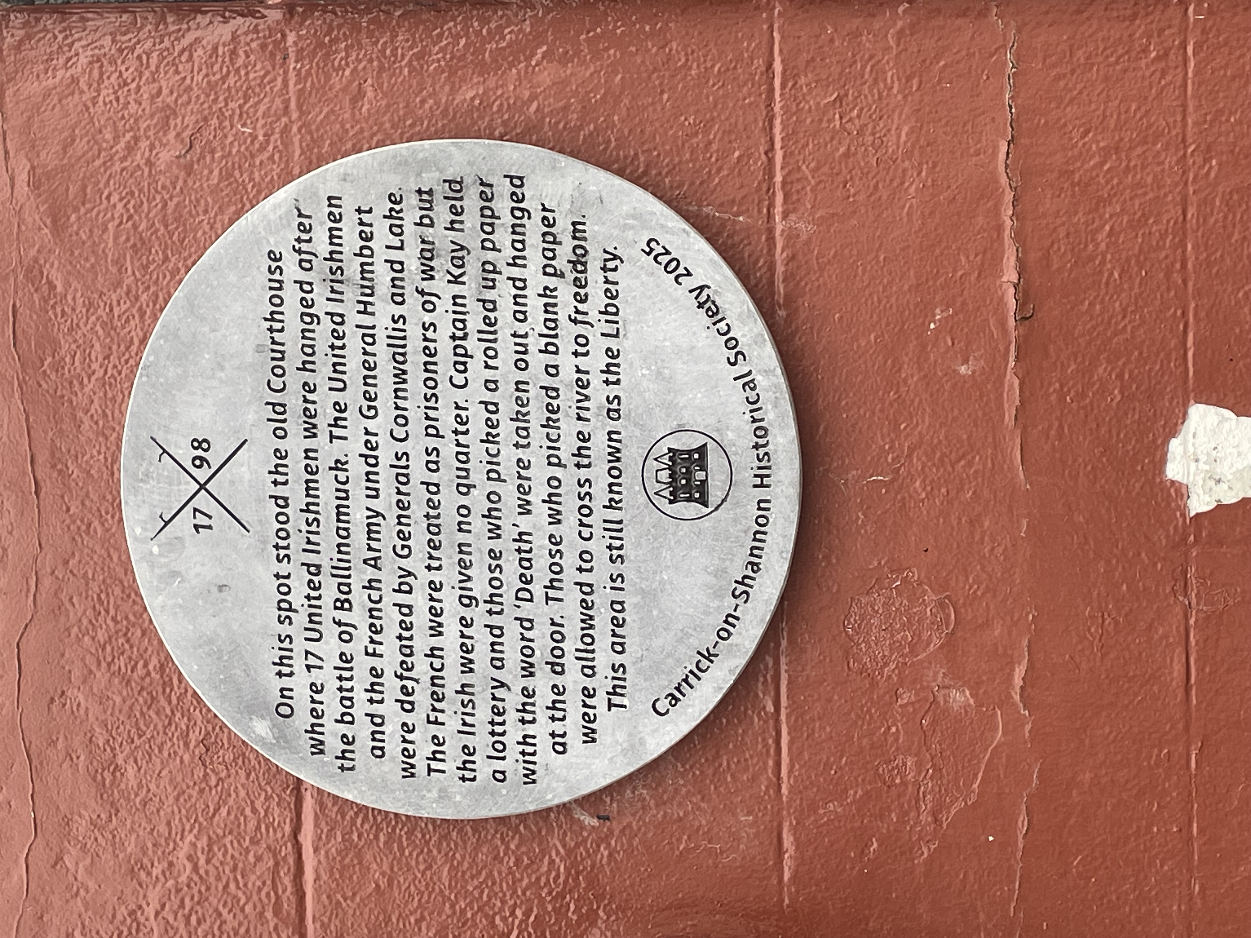 Plaque marking the old courthouse and events of 1798