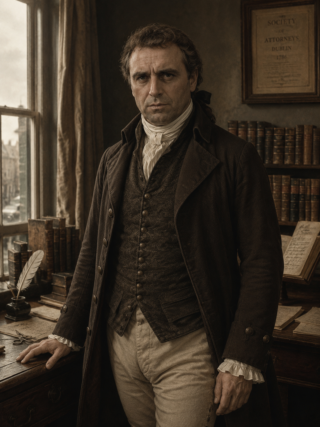 An imagined portrait of Robert Keon standing in his office